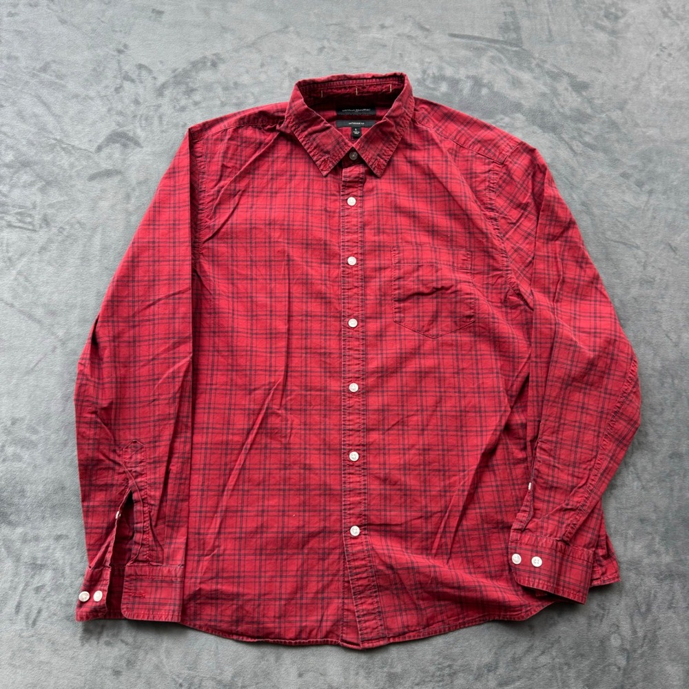 Banana Republic Mens Red Plaid Untucked Fit Button Down Shirt Large L LS